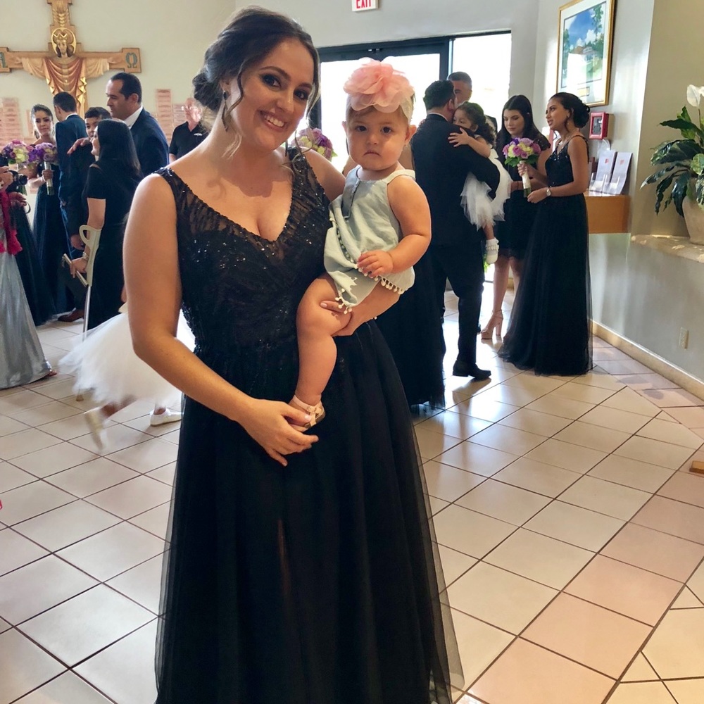 Black sequin with tulle gown